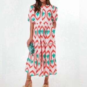 Oliphant Odisha Puff Sleeve Maxi Dress Ikat Print XS NWT